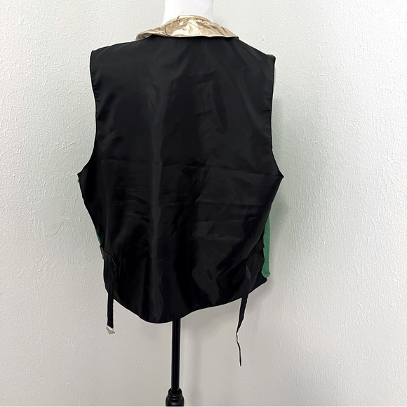 Vesuvio Napoli Italy Mens Large Open Vest Green with Gold Ruffled Party Rare EUC - Picture 4 of 6